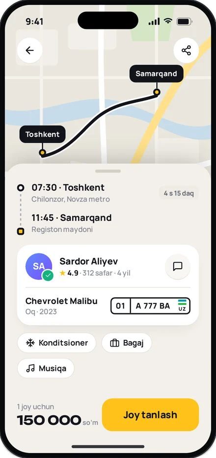 Safar tafsilotlari va haydovchi