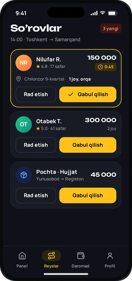Yo'lovchi so'rovlari